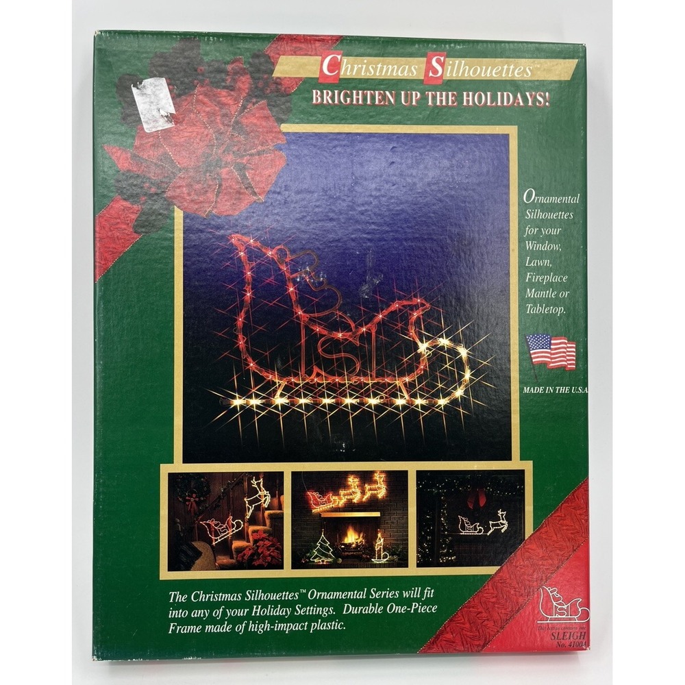 Vintage NOS 1995 Christmas Silhouette Light Up Santa's Sleigh Markee 41004